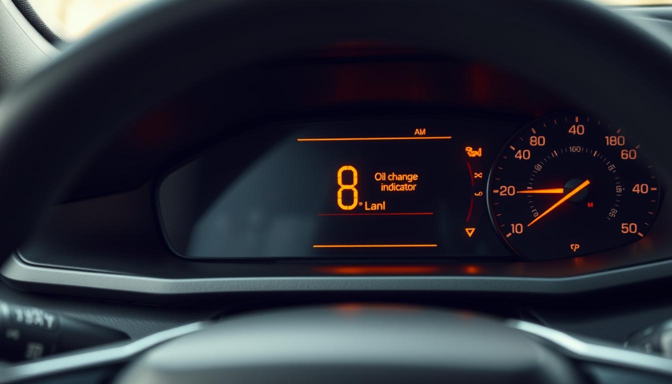 Oil light indicator on a car dashboard with reset instructions.